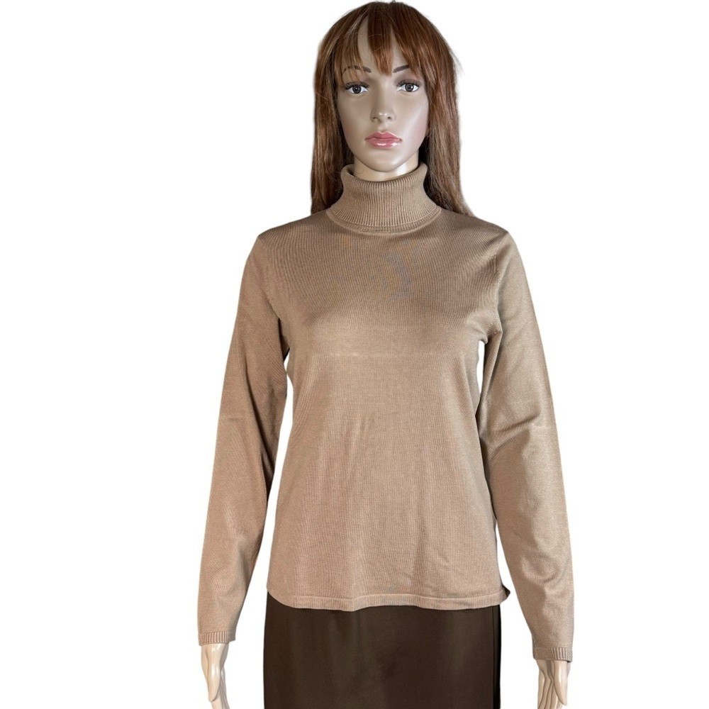 NWT New August Silk Silk Blend Beige Turtleneck Sweater Size M